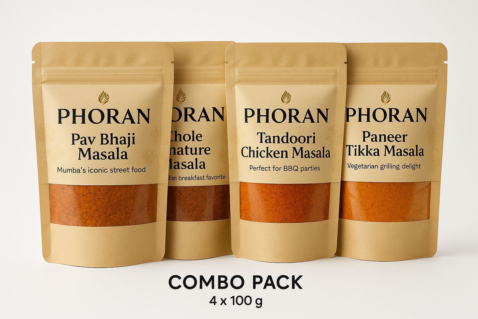 400 gm Cooking Combo Spice Pack - 100 gm each - 4 Street Food Masalas |PavBhaji Masala l Chole Masala l Tandoori Masala l Jeeravan Masala l Phoran- 4 Popular Street Food Masalas for Family Meals